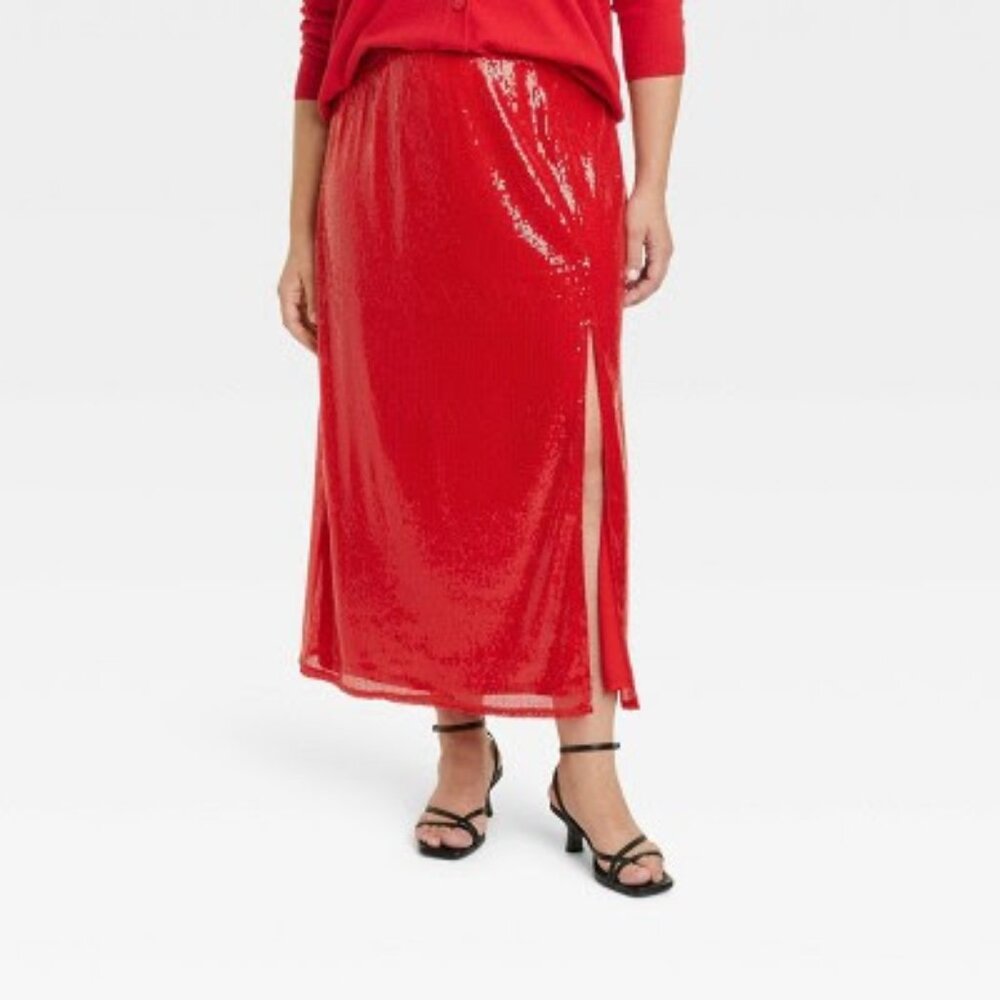 A New Day Red Sequin A-Line Skirt